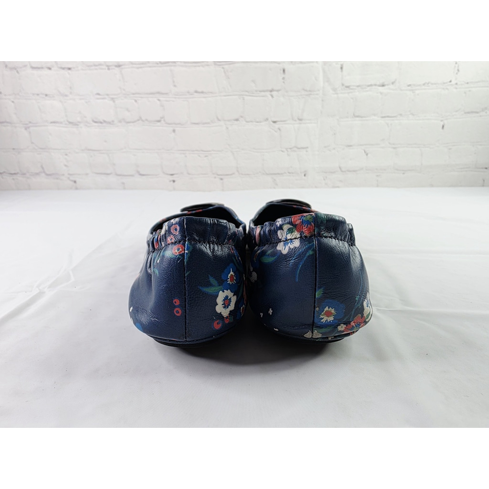 Tory Burch Minnie Travel Ballet Flats Blue Pansy Bouquet Floral Print Size 8.5 - Picture 5 of 7